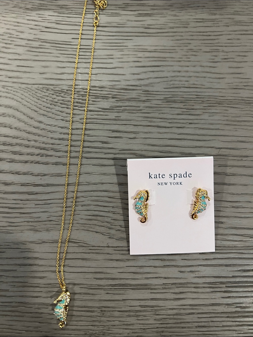 kate spade Gold-tone Seahorse Necklace and Stud Earrings with Turquoise Accents